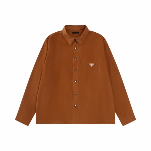 Prada Classic Retro Triangle Logo Corduroy Long Sleeve Shirt