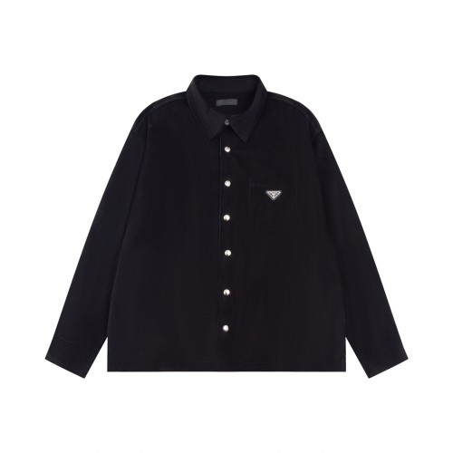 Prada Classic Retro Triangle Logo Corduroy Long Sleeve Shirt