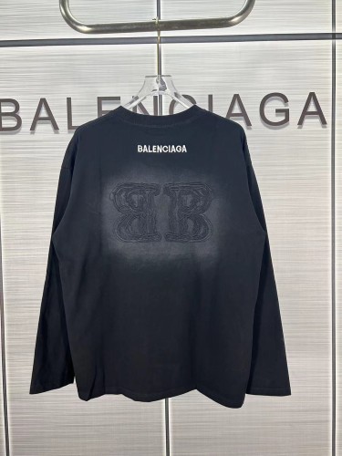Balenciaga New Embroidered Logo Long Sleeve T-shirt Couple Oversize Washed T-shirt