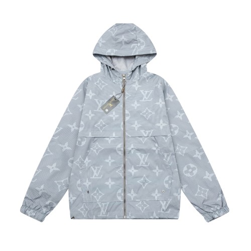 Louis Vuitton Classic Full Logo Printed Casual Hooded Zipper Jacket
