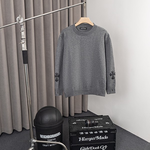Chrome Hearts Cross Knitted Jacquard Patch Embroidered Round Neck Hoodie Sweater