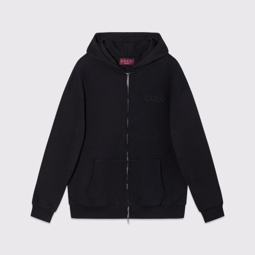Gucci Unisex Classic Embroidered Logo Zipper Hoodie Coat