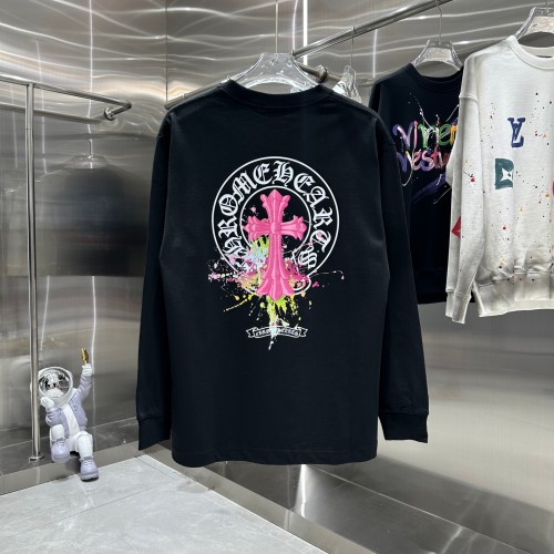Chrome Hearts New Inked Horseshoe Cross Printed Long Sleeve T-shirt Couple Casual Round Neck T-shirt