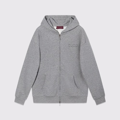 Gucci Unisex Classic Embroidered Logo Zipper Hoodie Coat