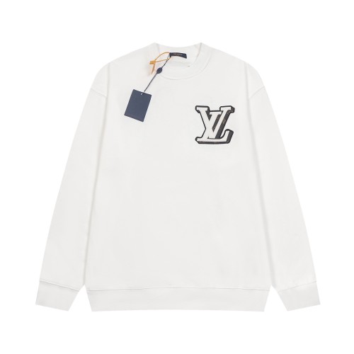 Louis Vuitton Classic Vintage Leather Embroidered Round Neck Hoodie Couple Fleece Casual Sweatshirt