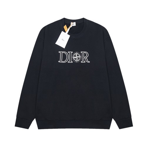 Dior x Stone Island Embroidered Round Neck Hoodie Couple Fleece Casual Sweatshirt