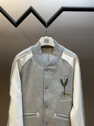 Dior New Orchid Embroidered Splicing Baseball Jacket