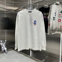 Chrome Hearts New Inked Horseshoe Cross Printed Long Sleeve T-shirt Couple Casual Round Neck T-shirt