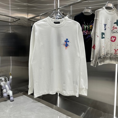 Chrome Hearts New Inked Horseshoe Cross Printed Long Sleeve T-shirt Couple Casual Round Neck T-shirt