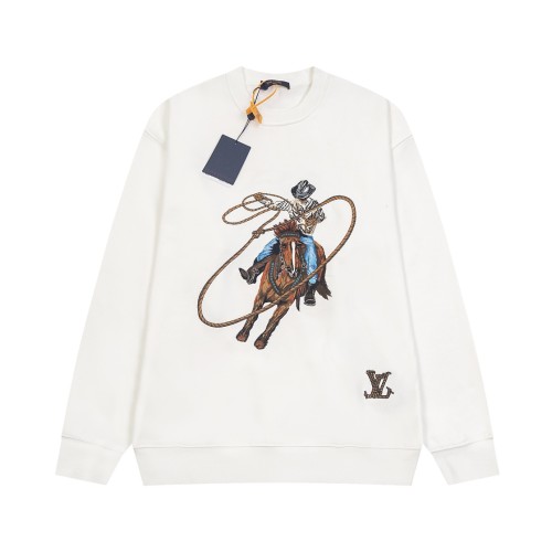 Louis Vuitton Western Denim Embroidered Hoodie Couple Fleece Casual Sweatshirt