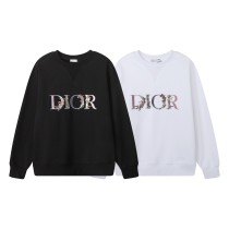 Dior New Embroidered Flower Logo Hoodie Unisex Casual Round Neck Sweatshirt