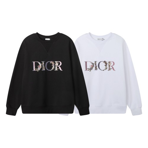 Dior New Embroidered Flower Logo Hoodie Unisex Casual Round Neck Sweatshirt