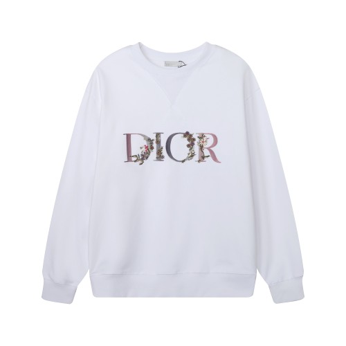 Dior New Embroidered Flower Logo Hoodie Unisex Casual Round Neck Sweatshirt