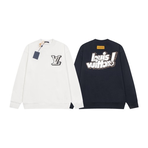 Louis Vuitton Classic Vintage Leather Embroidered Round Neck Hoodie Couple Fleece Casual Sweatshirt