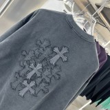 Chrome Hearts Fashion Patch Embroidered Cross Round Neck Hoodie Unisex Casual Washed Sweatshirt