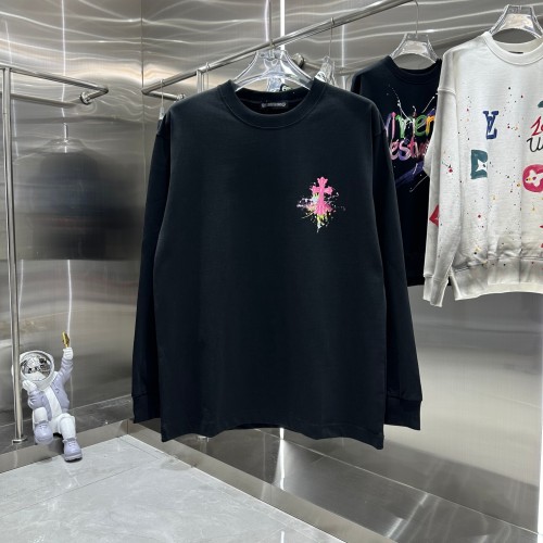Chrome Hearts New Inked Horseshoe Cross Printed Long Sleeve T-shirt Couple Casual Round Neck T-shirt