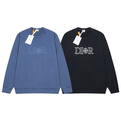 Dior x Stone Island Embroidered Round Neck Hoodie Couple Fleece Casual Sweatshirt