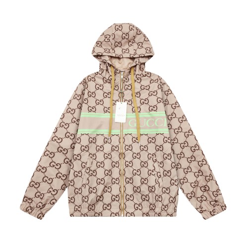 Gucci Classic Full Double G Printed Splicing Hooded Zipper Jacket
