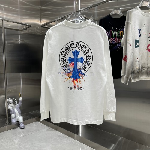 Chrome Hearts New Inked Horseshoe Cross Printed Long Sleeve T-shirt Couple Casual Round Neck T-shirt