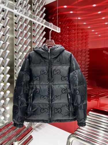 Gucci Unisex New Classic Double G Full Logo Black Hooded Down Jacket