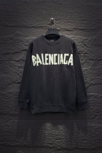 Balenciaga High Street Tape Logo Round Neck Sweatshirt Unisex Casual Oversize Sweatshirt