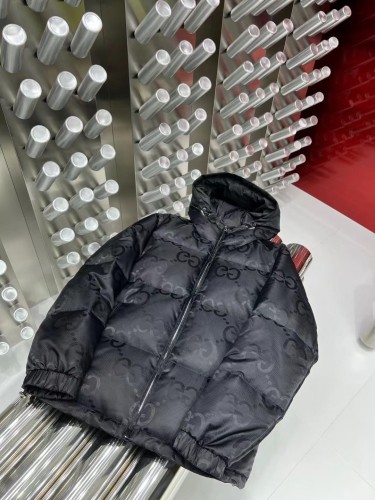 Gucci Unisex New Classic Double G Full Logo Black Hooded Down Jacket