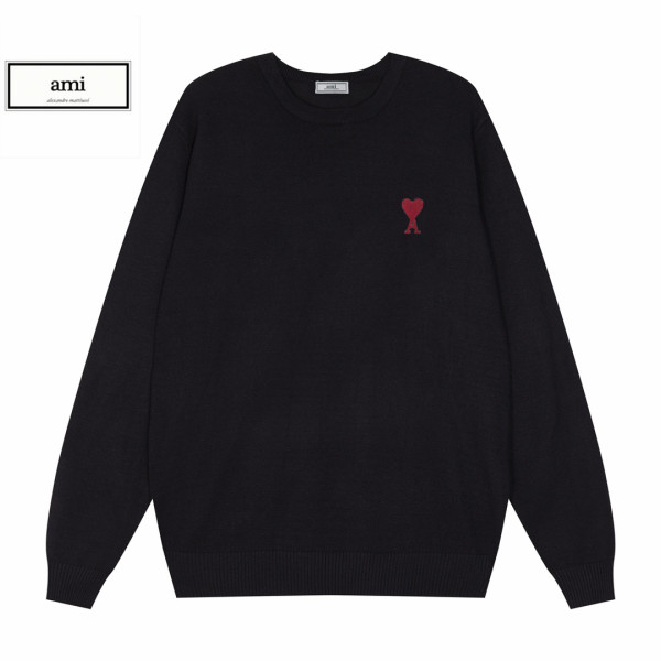 Ami Classic Embroidered Love Versatile Round Neck Sweater