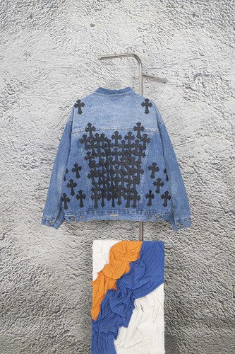 Chrome Hearts Retro Gradient Washed Leather Cross Cowboy Jacket