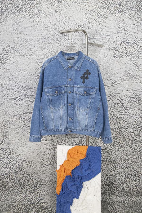 Chrome Hearts Retro Gradient Washed Leather Cross Cowboy Jacket