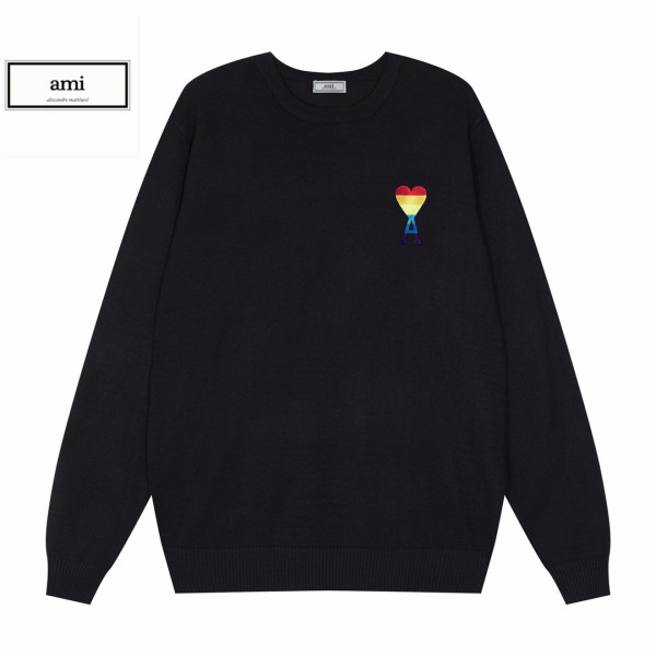 Ami Classic Embroidered Love Versatile Round Neck Sweater