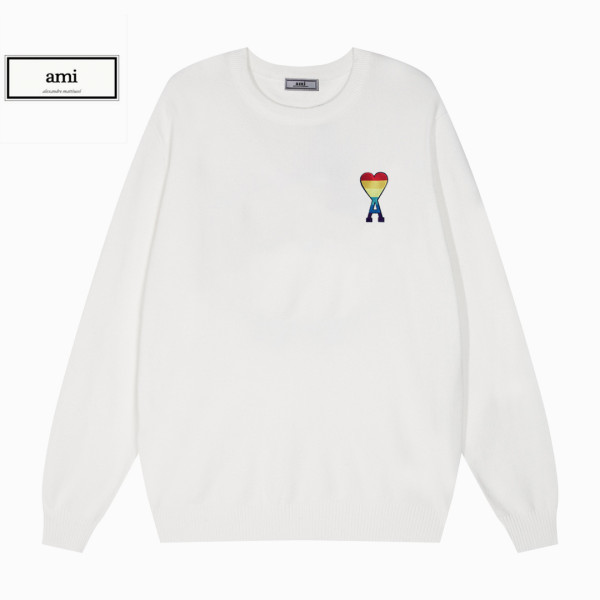 Ami Classic Embroidered Love Versatile Round Neck Sweater