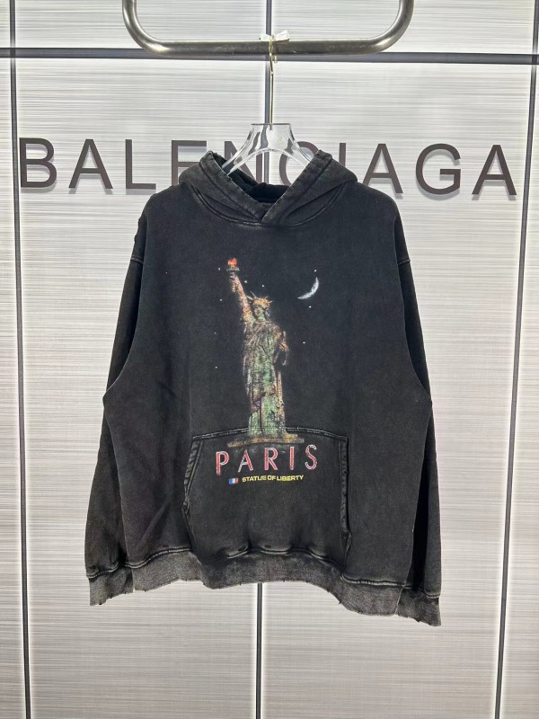 Balenciaga Retro Goddess Printed Washed Sweatshirt Unisex Velvet Hoodie