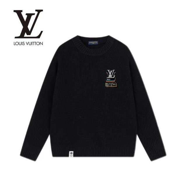 Louis Vuitton Fashion Couple Embroidered Logo Waffle Versatile Sweater