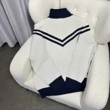 Louis Vuitton High Street Classic Striped Stand up Collar Zipper Woolen Coat