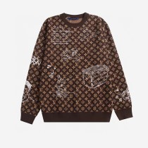 Louis Vuitton New Couple Embroidery Graffiti Old Flower Wool Knitted Hoodie Sweater