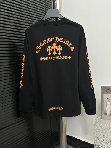 Chrome Hearts Fashion Chest Pocket Sanskrit Cross Print Round Neck Long Sleeve T-shirt