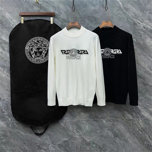Versace Unisex Versatile Logo Printed Half High Collar Wool Sweater