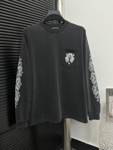 Chrome Hearts Fashion Chest Pocket Printed Round Neck Long Sleeve T-shirt