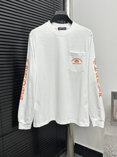 Chrome Hearts Fashion Chest Pocket Sanskrit Cross Print Round Neck Long Sleeve T-shirt