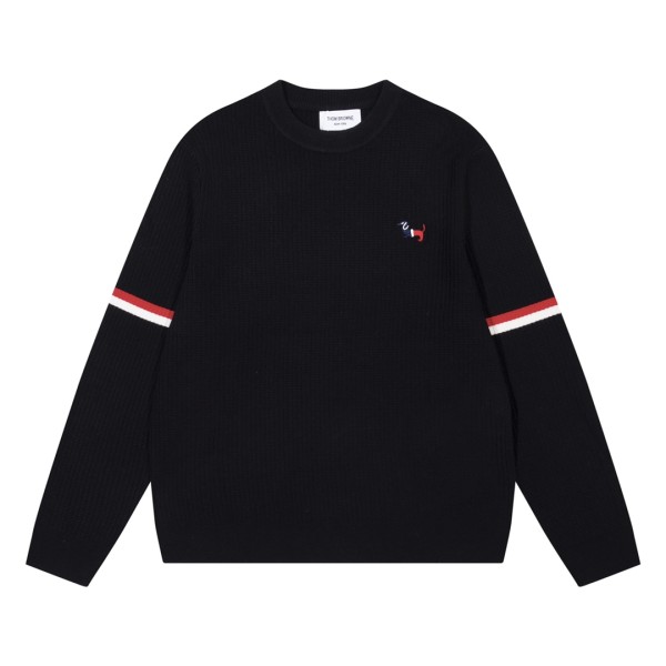 Thom Browne Classic New Embroidered Dog Round Neck Hooded Wool Sweater