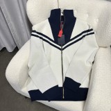 Louis Vuitton High Street Classic Striped Stand up Collar Zipper Woolen Coat