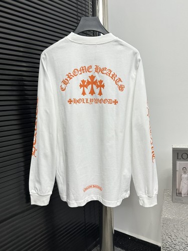 Chrome Hearts Fashion Chest Pocket Sanskrit Cross Print Round Neck Long Sleeve T-shirt