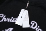 Dior Classic Letter Embroidered Logo Round Neck Wool Sweater