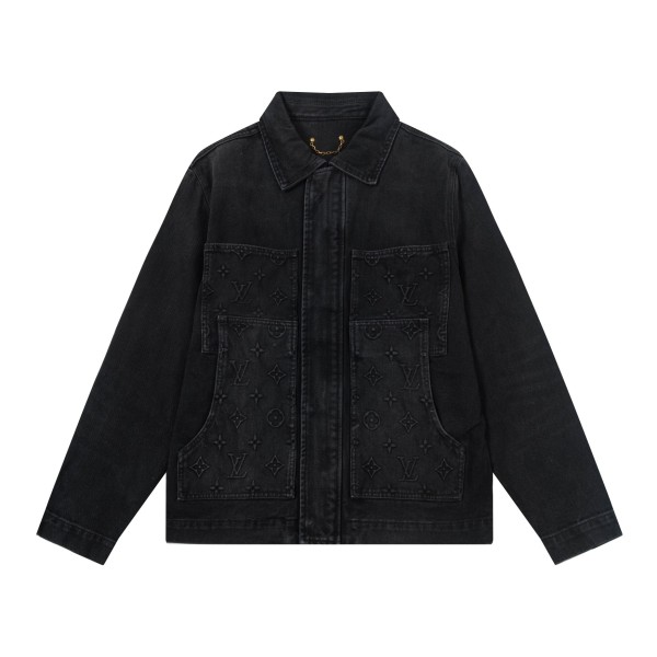 Louis Vuitton New Retro Relief Logo Black Grey Washed Denim Coat