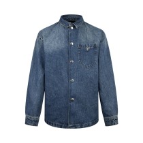 Prada Classic Triangle Logo Tannin Casual Denim Coat