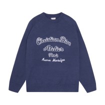 Dior Classic Letter Embroidered Logo Round Neck Wool Sweater