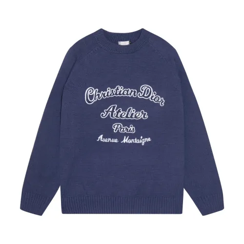 Dior Classic Letter Embroidered Logo Round Neck Wool Sweater