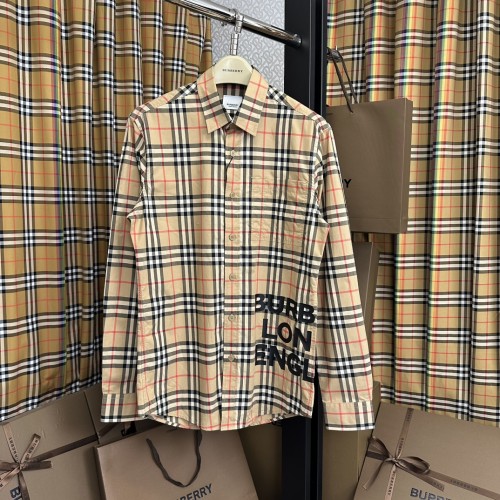 Burberry Unisex Classic Letter Offset Diagonal Grid Casual Cotton Shirt
