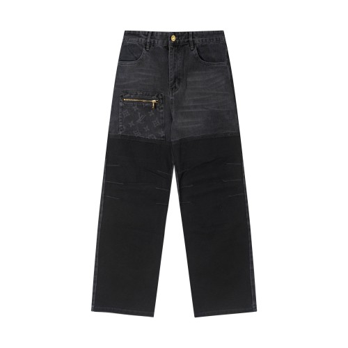 Louis Vuitton New Splicing Black Washed Cowboy workwear Pants