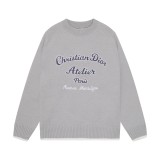 Dior Classic Letter Embroidered Logo Round Neck Wool Sweater